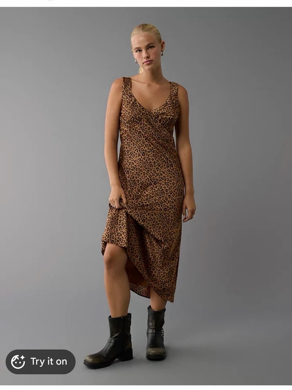 American Eagle Midi Leopard Print Slip Dress
